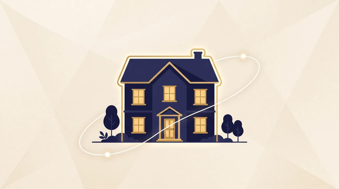 Illustration of a house with its roof and walls highlighted by a protective outline, showing hazard insurance covering the structure itself